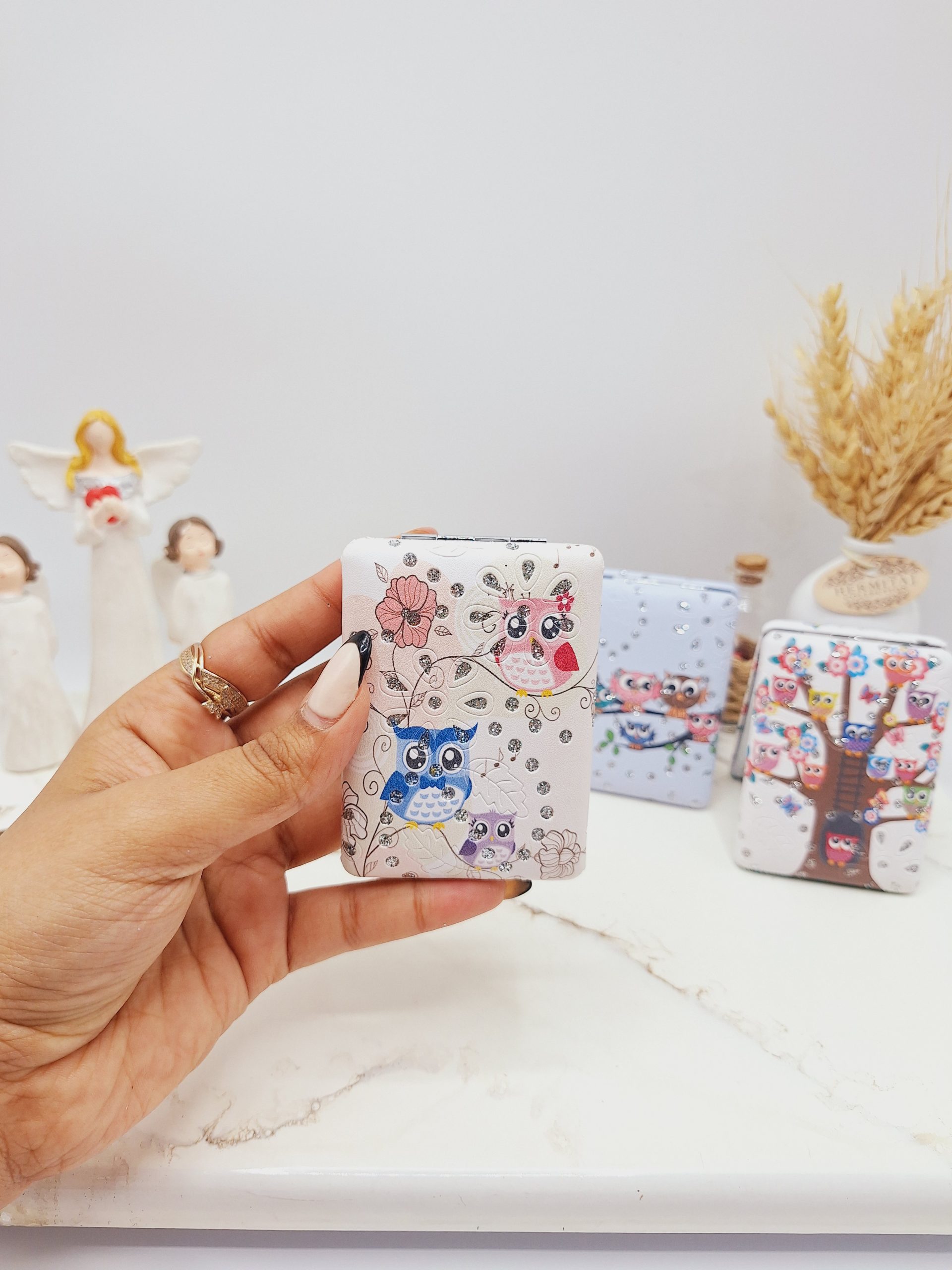 آینه دو طرفه جیبی طرح جغد 1 آینه دو طرفه جیبی طرح جغد