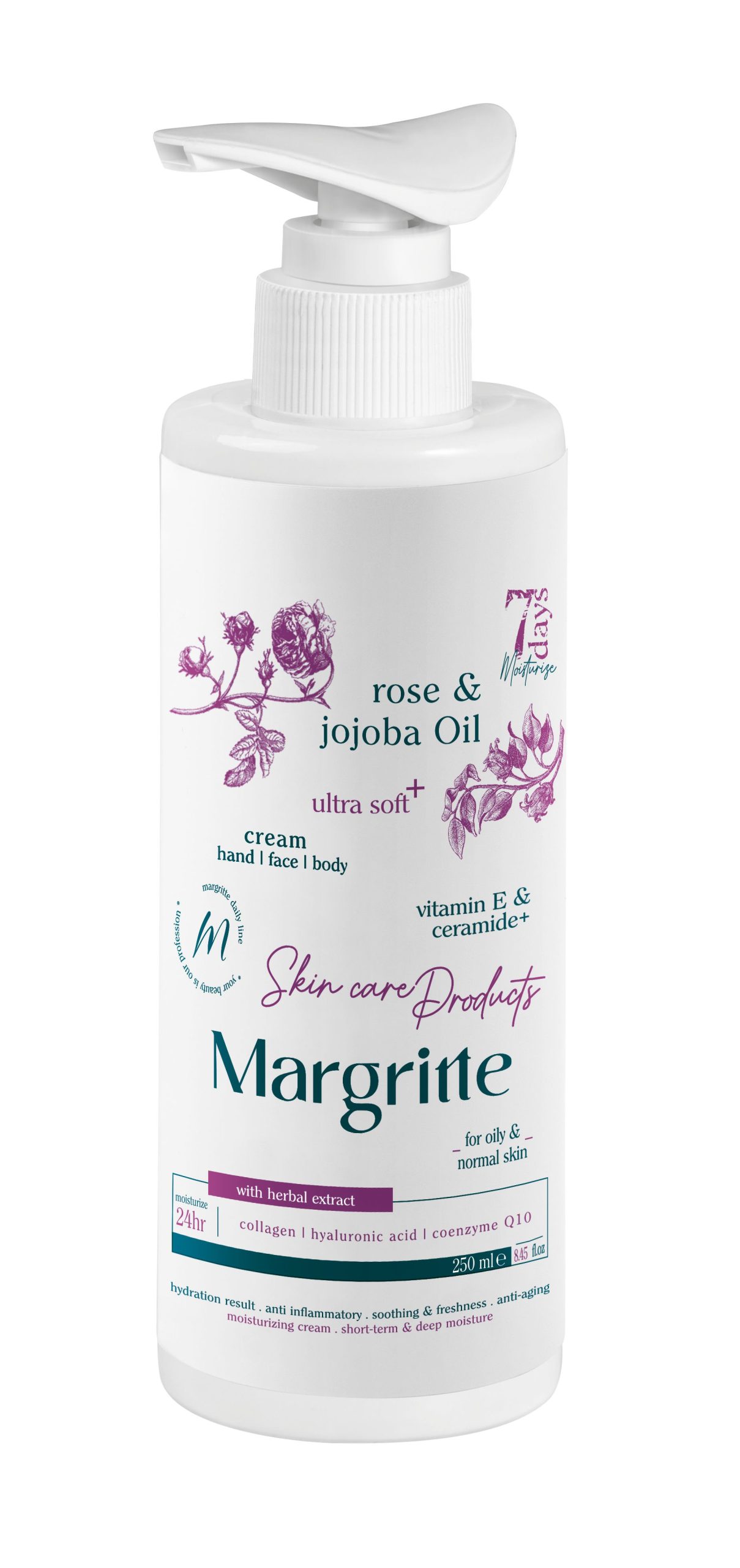 کرم مرطوب کننده آبرسان رز جوجوبا حجم 250 میلی لیتر (پمپی) مارگریت 1 کرم مرطوب کننده آبرسان رز جوجوبا حجم 250 میلی لیتر (پمپی) مارگریت