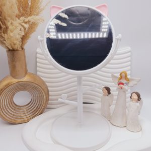 آینه گرد رومیزی مدل استند جواهرات طرح گربه رنگ سفید