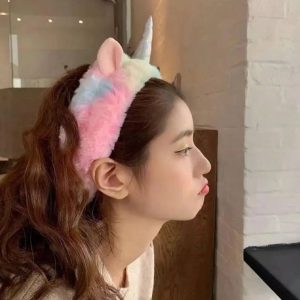 هدبند حوله ای دخترانه مدل تک شاخ یونیکورن با کیفیت
