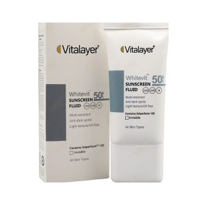 فلوئید ضد آفتاب SPF 50 ویتالیر مدل Whitevit مناسب انواع پوست کدر و دارای لک حجم 50 میلی لیتر - بی رنگ